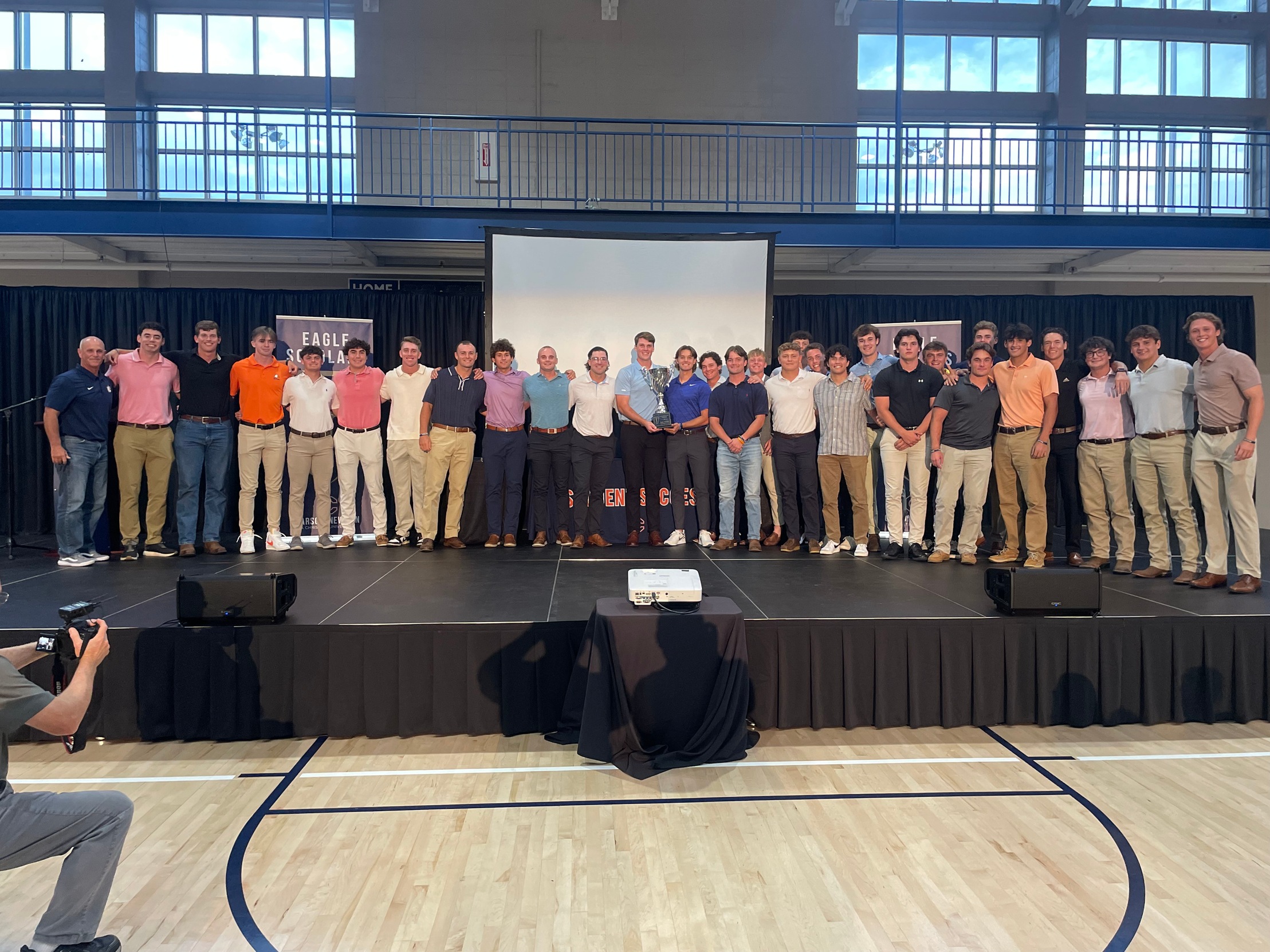 The Carson-Newman Baseball team lifts the 2024 Director's Cup.