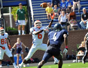 Jason Brown makes a leaping one-handed grab for a score in last year's game with Catawba