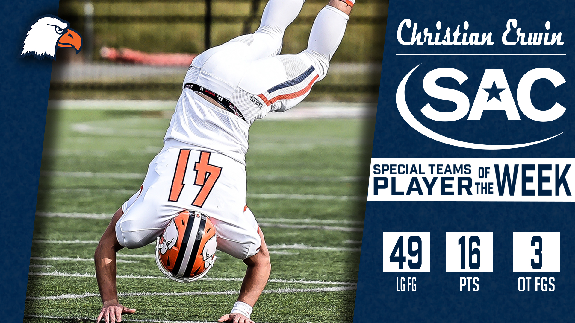 Erwin boots way to AstroTurf SAC Special Teams Player of the Week